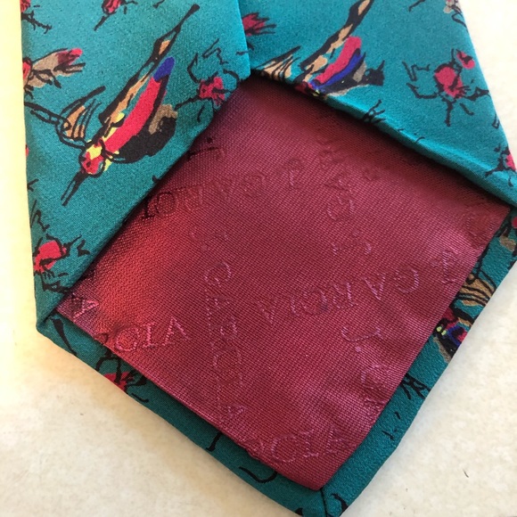 Jerry Garcia teal silk tie w/ abstract bird print - Picture 4 of 4